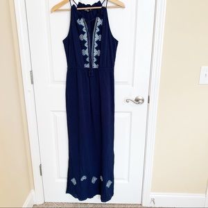 MARKET & SPRUCE NAVY BOHO EMBROIDERED MAXI DRESS M